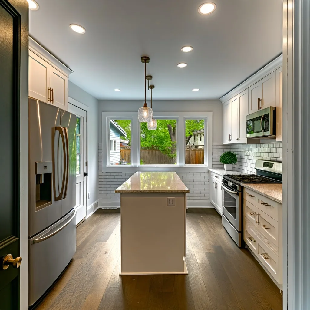 Gourmet kitchen remodel in Houston TX - white cabinets with island and pendant lighting