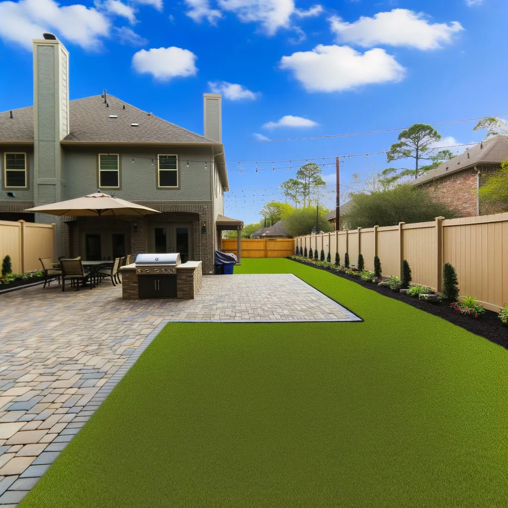 Complete home transformation in Houston TX - outdoor patio with grill and landscaping