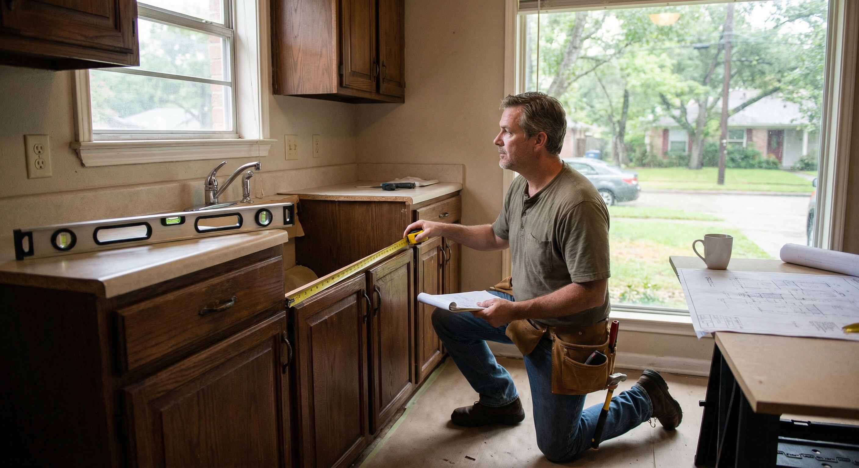 Couple planning their Houston kitchen remodel with contractor