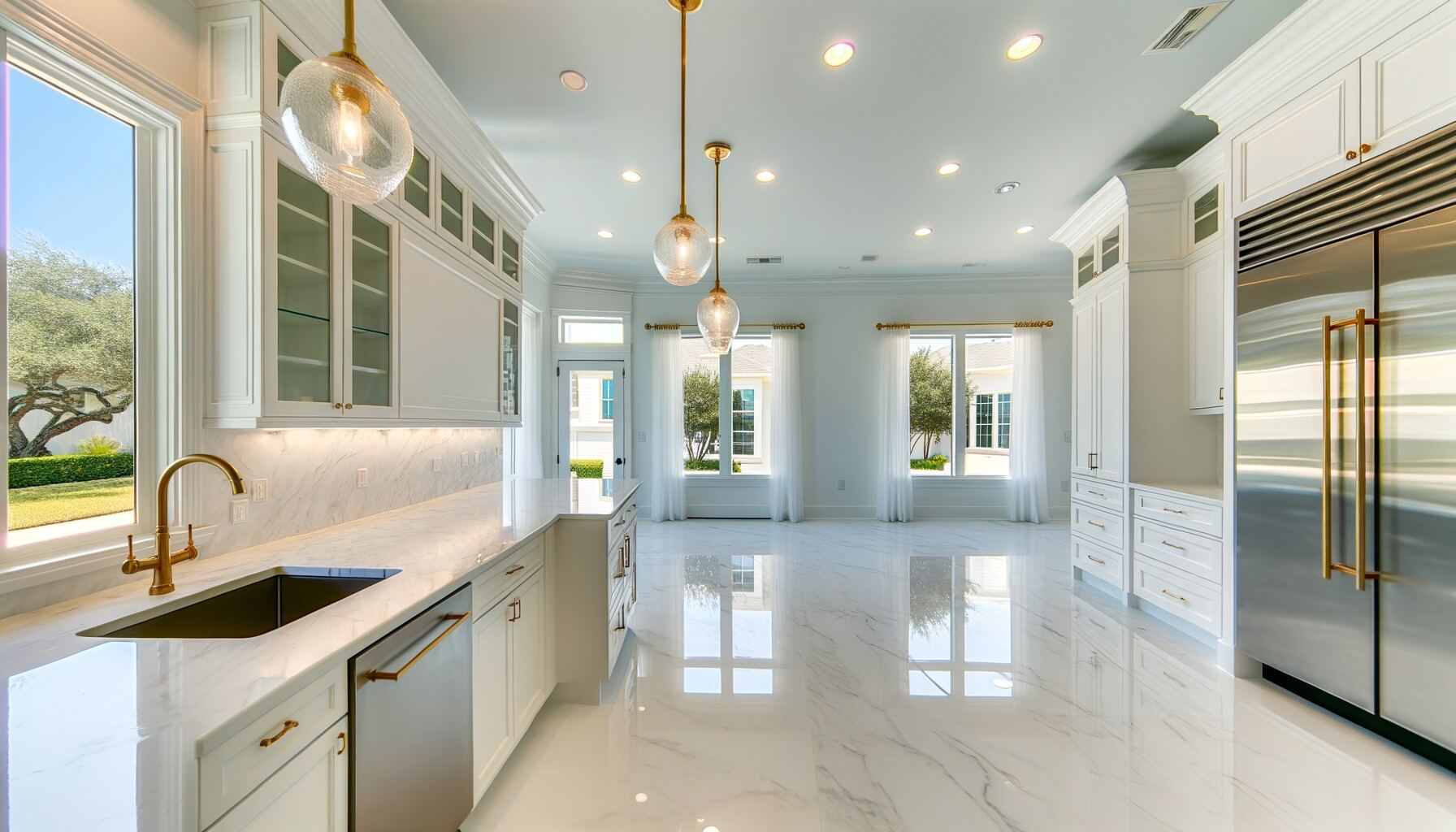 All-White Marble Kitchen - Bellaire, TX