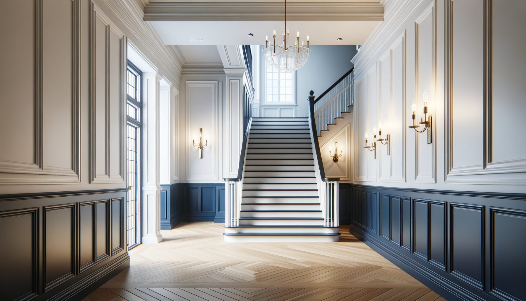 Navy Wainscoting Hallway - River Oaks, TX